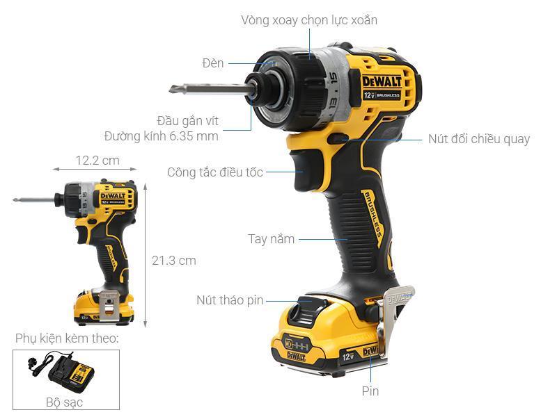 Máy khoan vặn vít pin Dewalt DCF601D2-KR 12V (2 pin 2 Ah, 1 sạc)