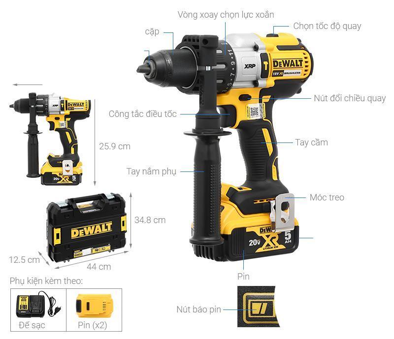 Máy khoan vặn vít động lực pin Dewalt DCD996P2-KR 20V (2 pin 5 Ah, 1 sạc)