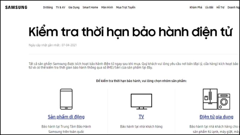 Hướng dẫn kích hoạt bảo hành điện tử cho các sản phẩm Samsung