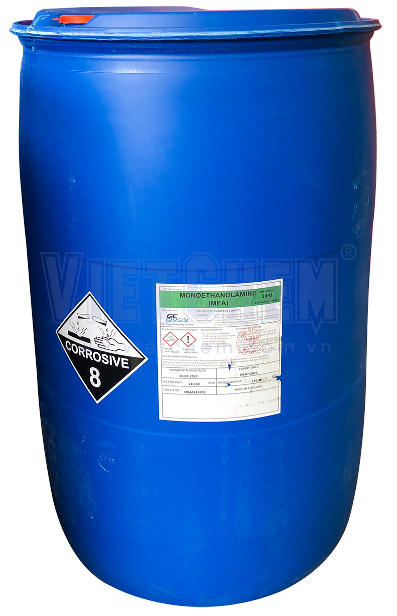 mea-tl-2-1 Mono Ethanol Amine (MEA) 99%, C2H7NO, Thái Lan, 210kg/phuy